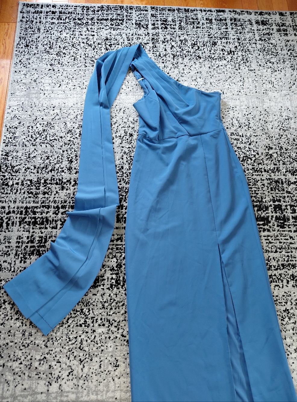 Kay Unger Steel Blue One-Shoulder Gown with Sash – Size 10 - Picture 8 of 15